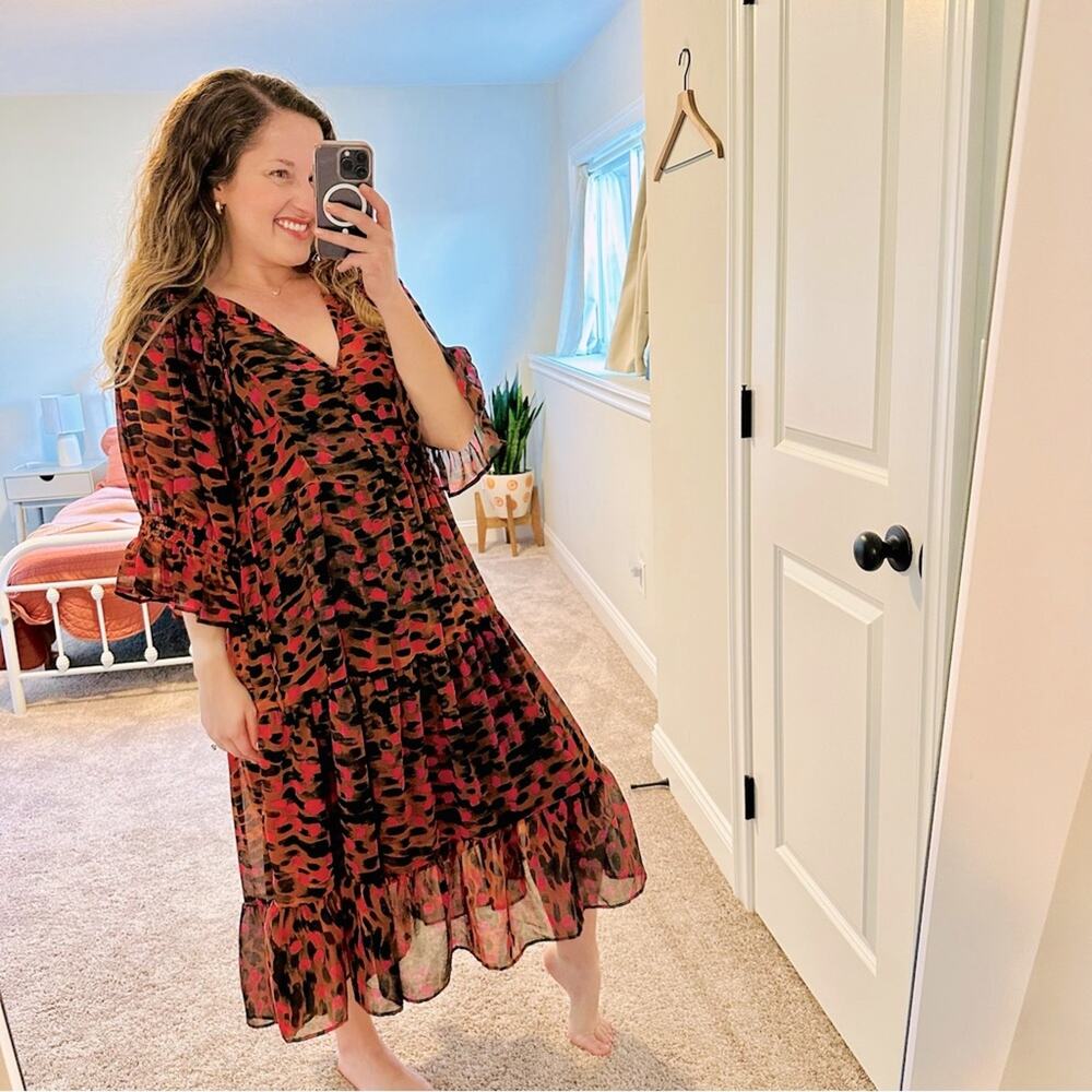 NWT TopShop Orange Black Pink Printed Maxi Dress 6